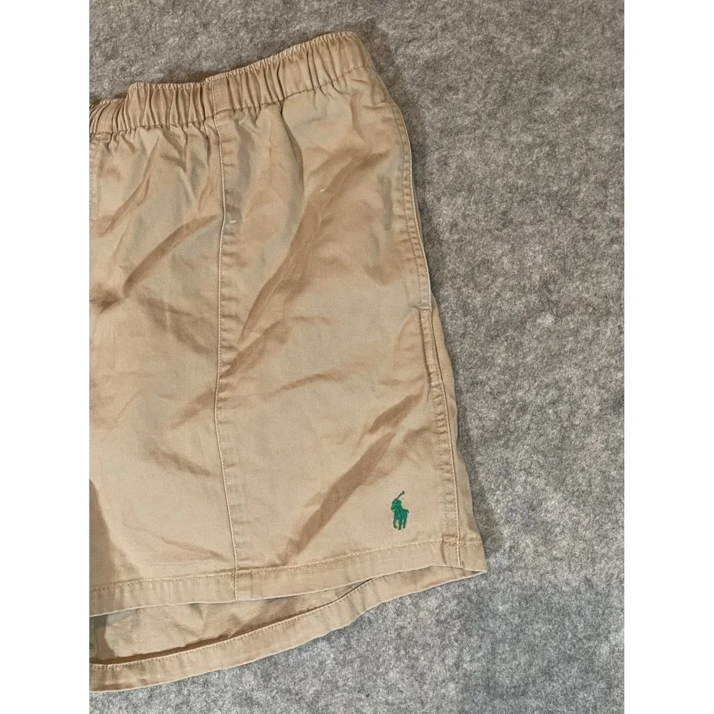 Polo Ralph Lauren Khaki Chino Shorts Mens XL Tan Elastic Waist Green Pony Logo